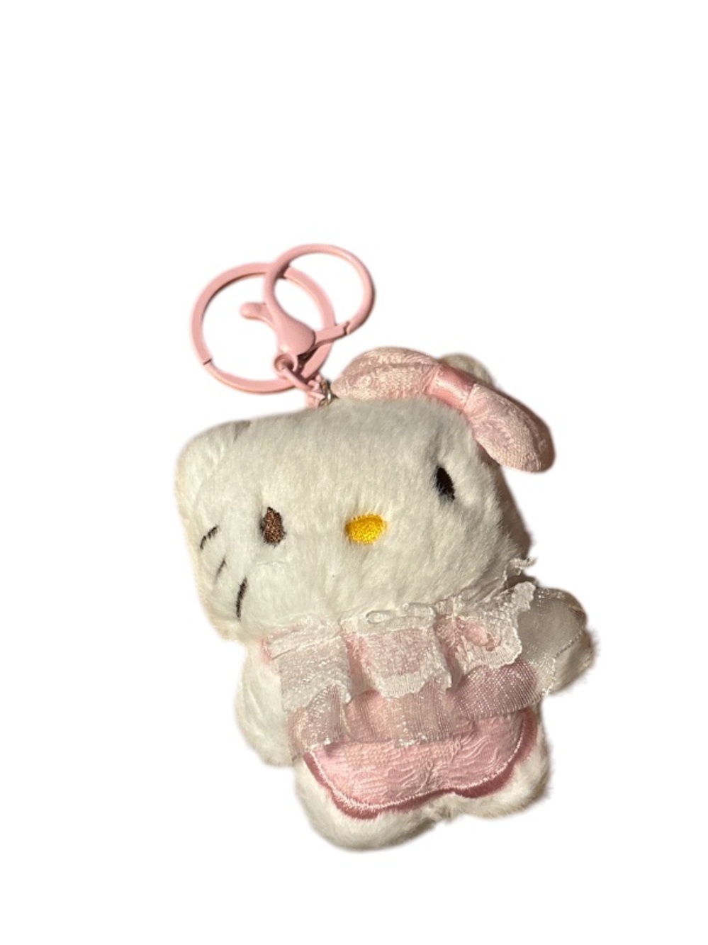 Kitty White Plush Keychain/Bagcharm with Pink Bow & Clip